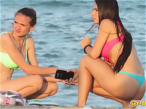 spycam Beach scorching Blue swimsuit thong first-timer teen movie